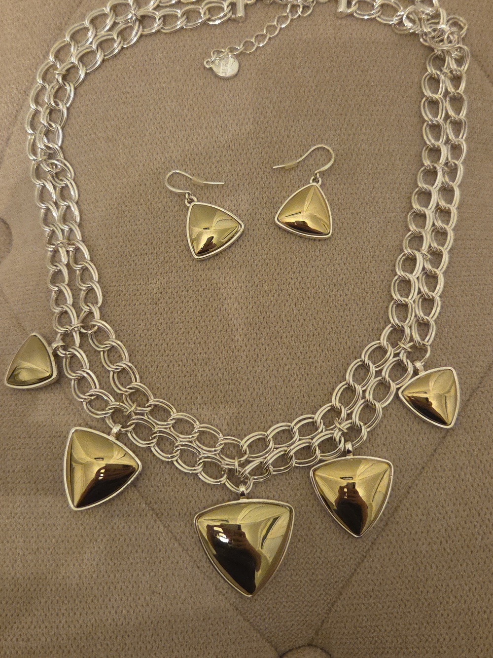 Alfani Two-Tone Gold Triangle Pendant Necklace & Earring Set